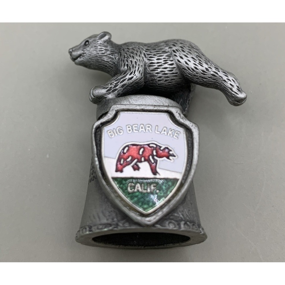 Vtg Pewter Big Bear Lake California Thimble With Bear Figure Cottagecore Grandma